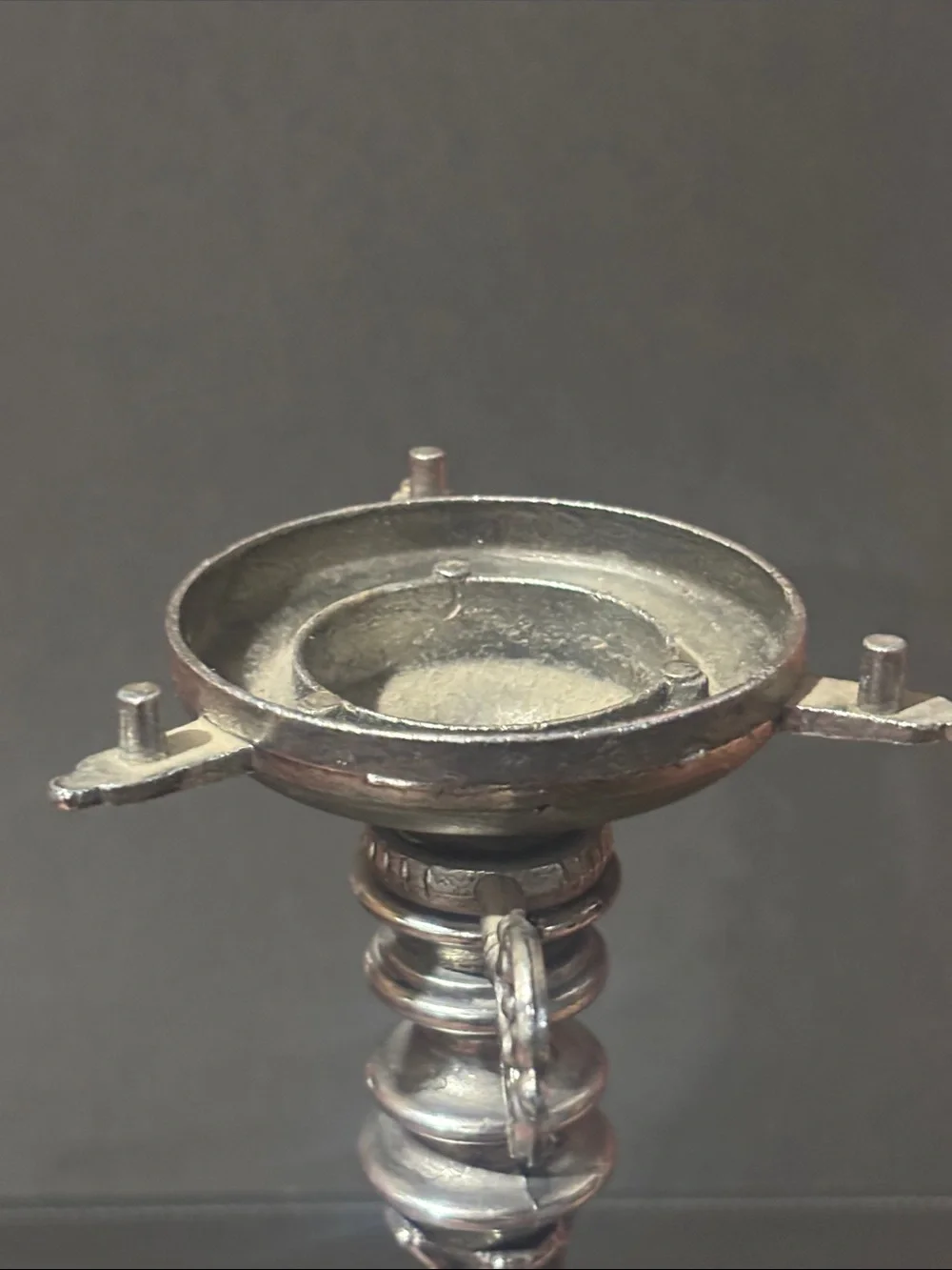 Vintage silver tone pillar candlestick ornate decorative metal home decor
